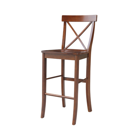 INTERNATIONAL CONCEPTS X-Back Bar Height Stool, 30" Seat Height, Espresso S581-6133